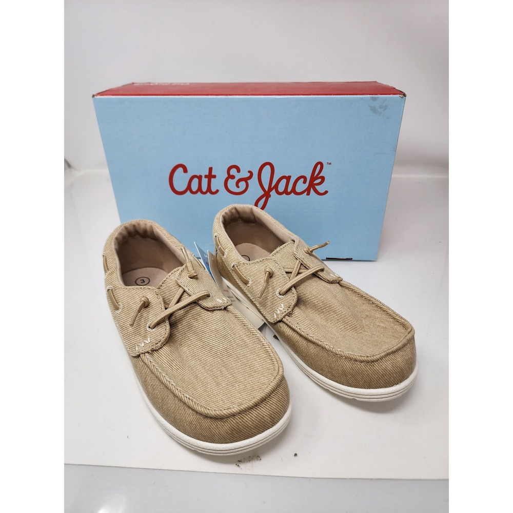 Cat & Jack Boys Boyd Boat Shoes Beige Canvas Casual Size 3